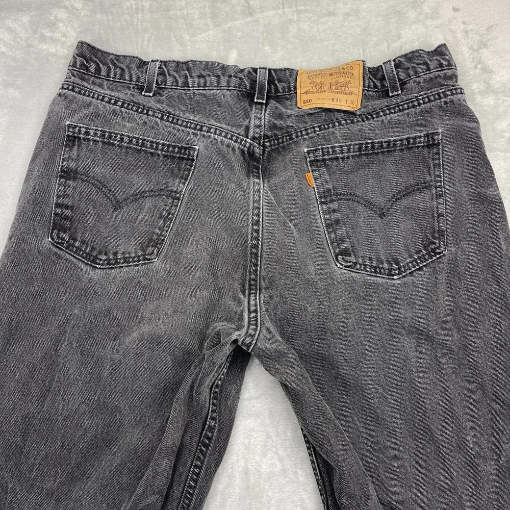 Vtg Levi's Jeans Mens 42x30 (40x30) Black Denim 550 Straight Leg Orange Tab USA